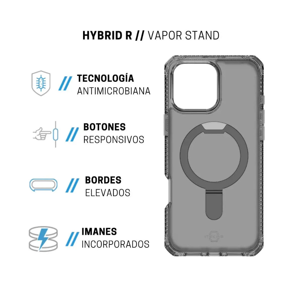 Case ItSkins Hybrid R Vapor Stand con MagSafe para iPhone 16 Pro - Negro
