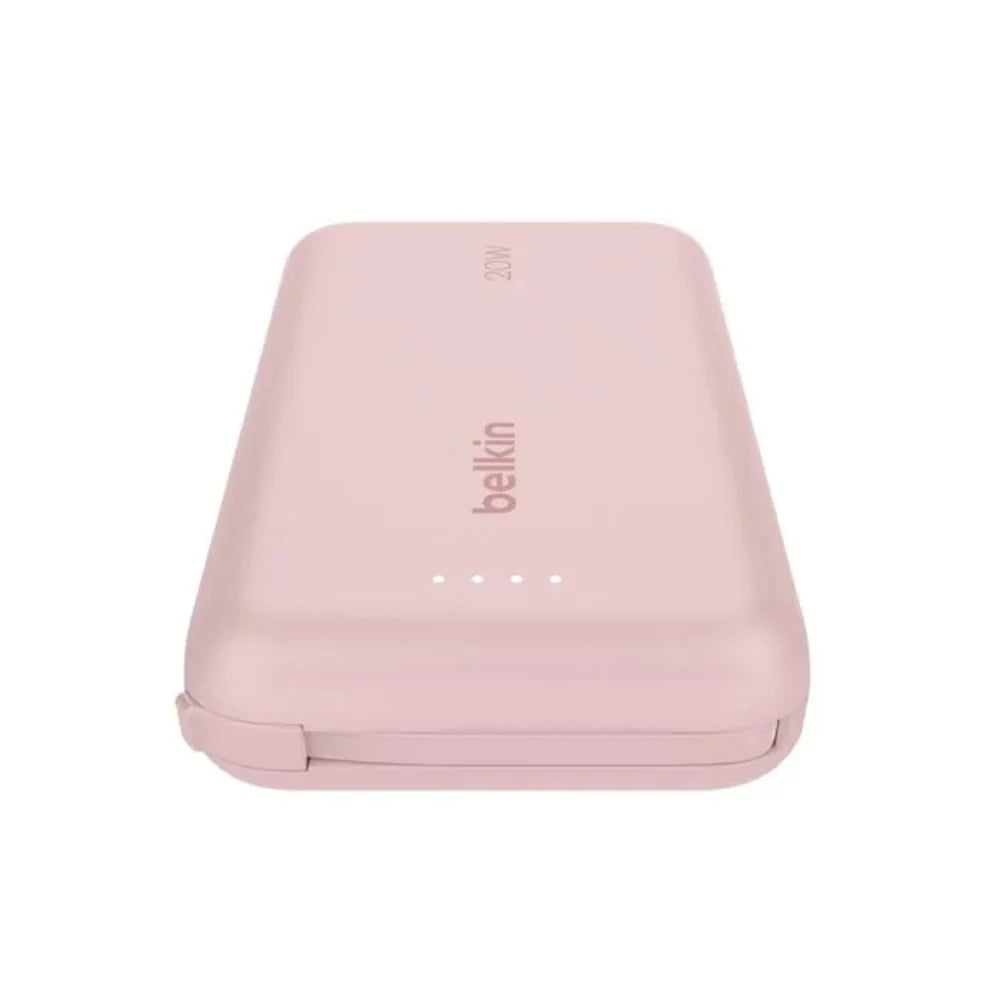 Bateria Externa Belkin 10K con Cable USB-C Integrado 20W - Rosa