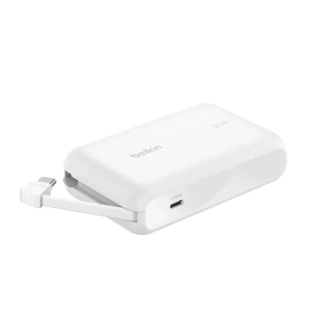 Bateria Externa Belkin 10K con Cable USB-C Integrado 20W - Blanca