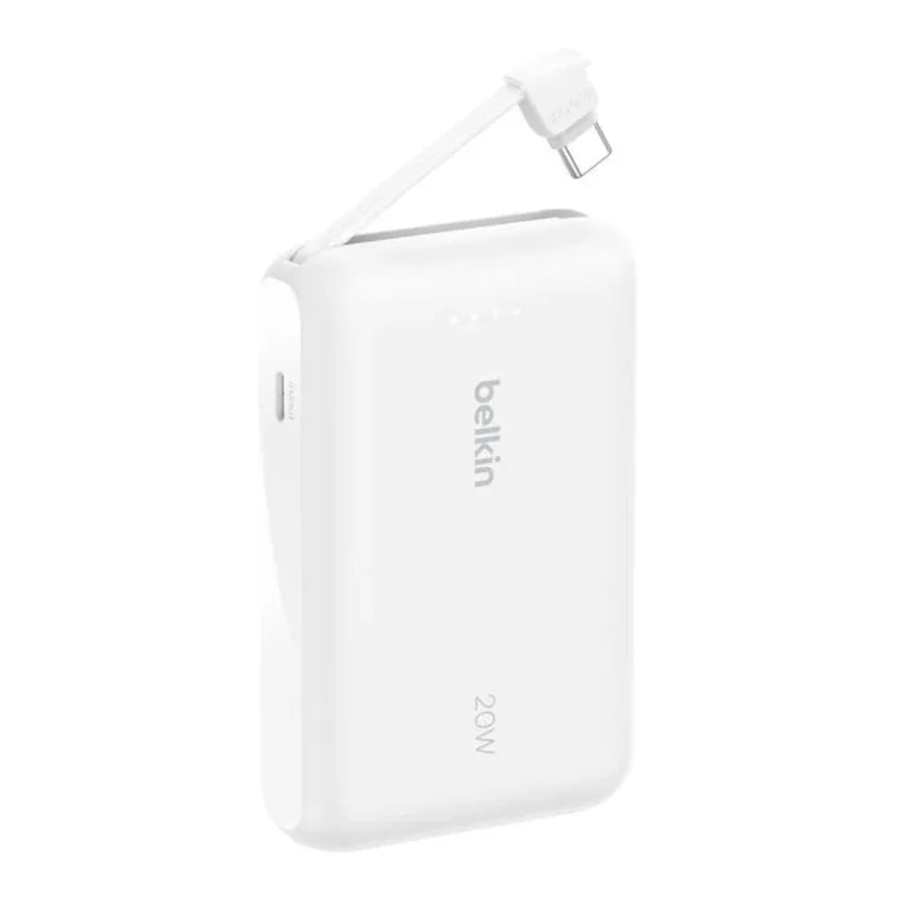 Bateria Externa Belkin 10K con Cable USB-C Integrado 20W - Blanca