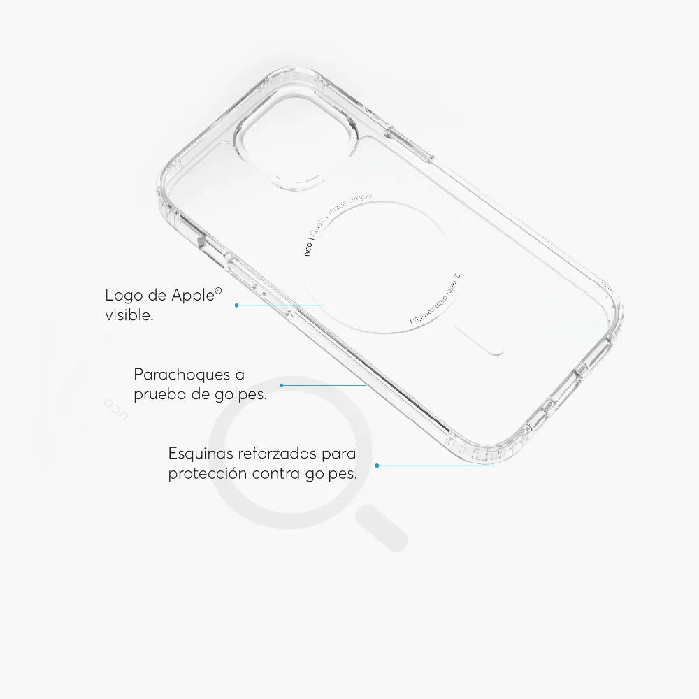 Case NCO SafeCase Clear Crystal con Magsafe para iPhone 15 - Transparente