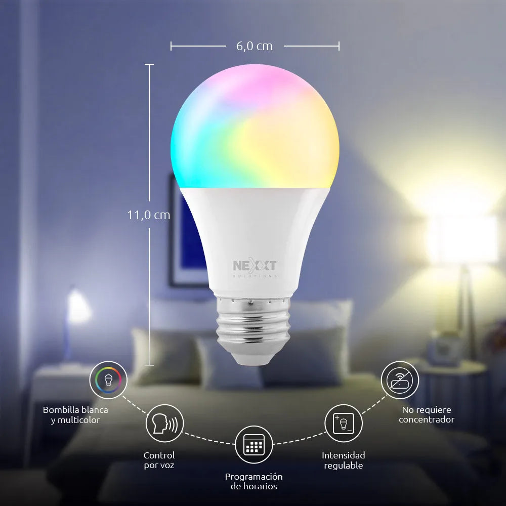 Bombillo Inteligente Nexxt Wi-Fi LED C110 Multicolor (2 Unidades)