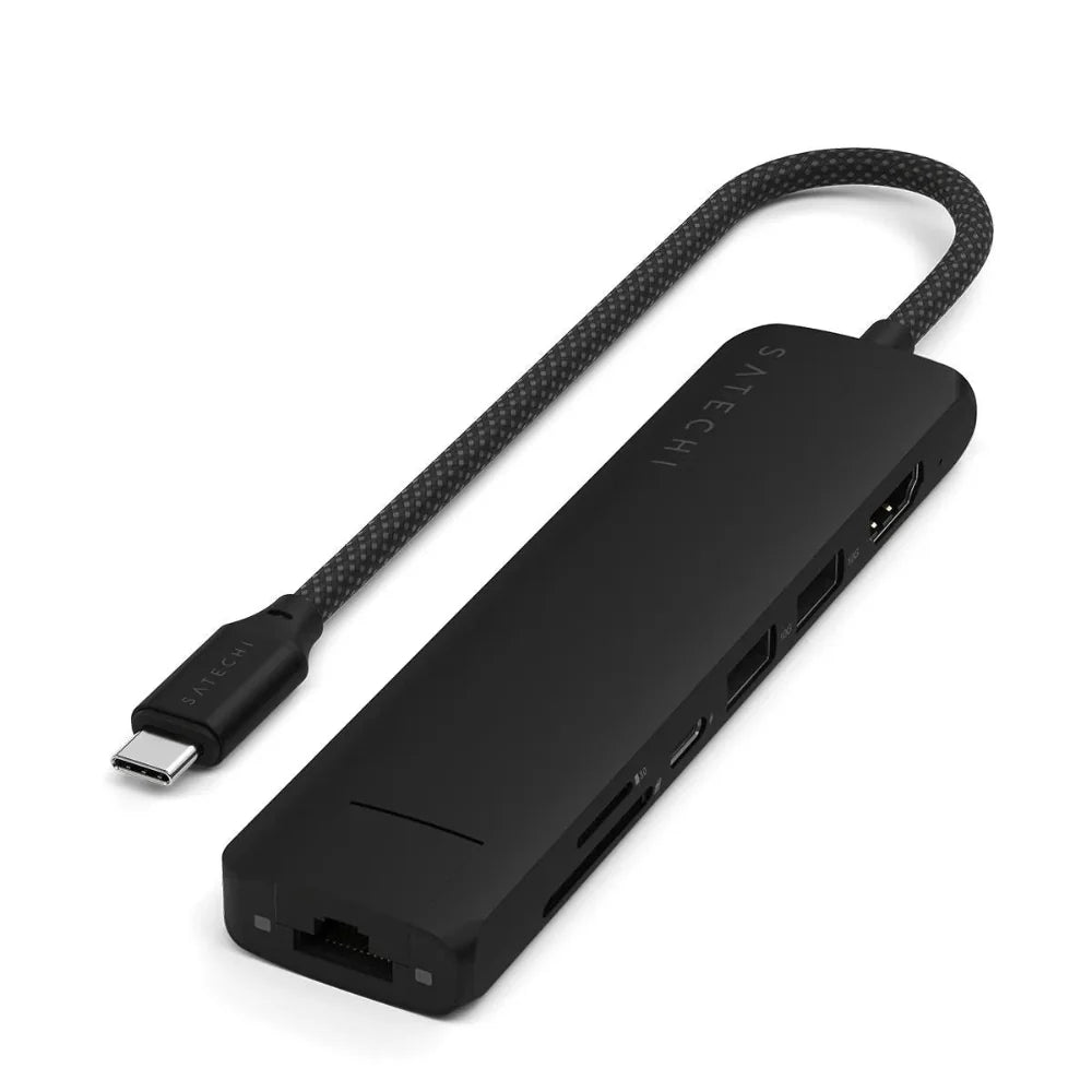 Adaptador Slim Satechi USB-C Ethernet HDMI 2 USB-A - Negro