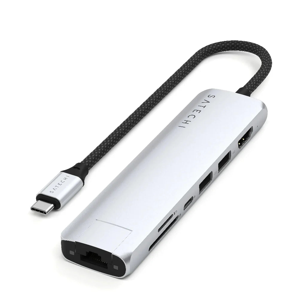 Adaptador Multipuerto Satechi Slim 7 en 1 USB-C Ethernet - Plata