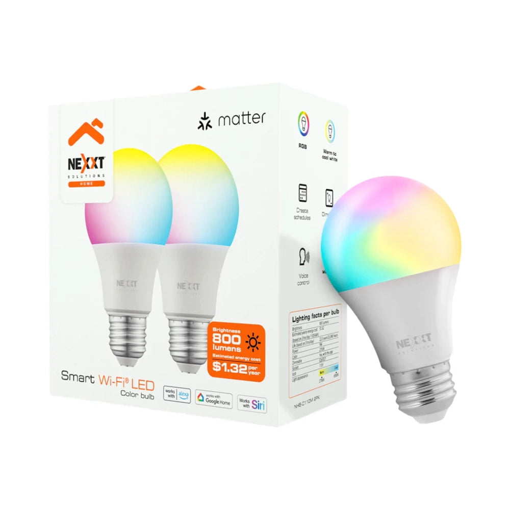 Bombillo Inteligente Nexxt Wi-Fi LED C110  Multicolor  (2 Unidades)