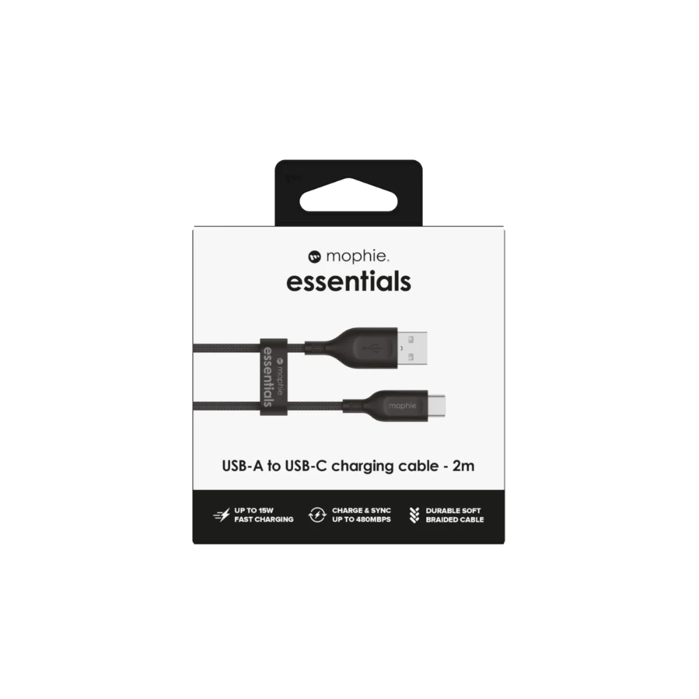 Cable Mophie essential trenzado USB-A a USB-C 15w 2m - Negro