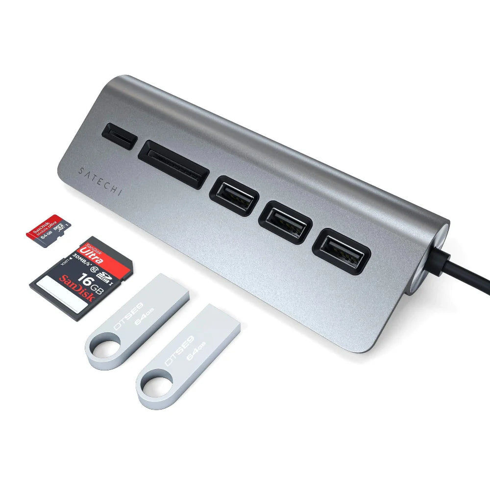Concentrador USB y lector de tarjetas Satechi TYPE-C - Gris Espacial