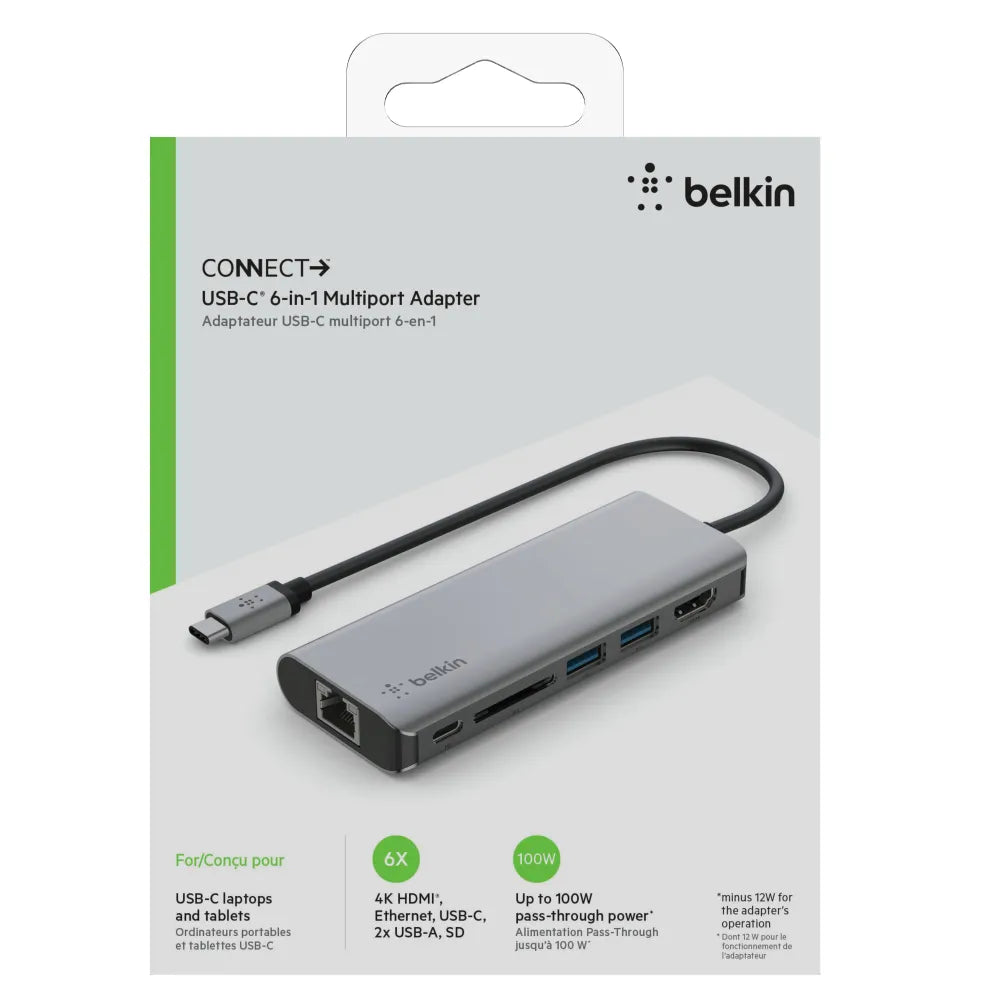 Adaptador Belkin USB-C Multimedia Hub 100W - Gris Espacial