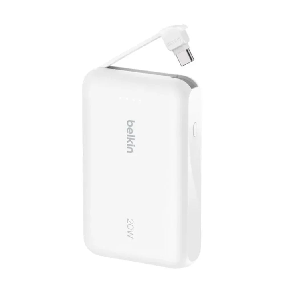 Bateria Externa Belkin 10K con Cable USB-C Integrado 20W - Blanca