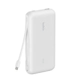 Batería Externa Belkin 20K Cable USB-C Integrado Puertos USB-A y USB-C 30WPD - Blanco