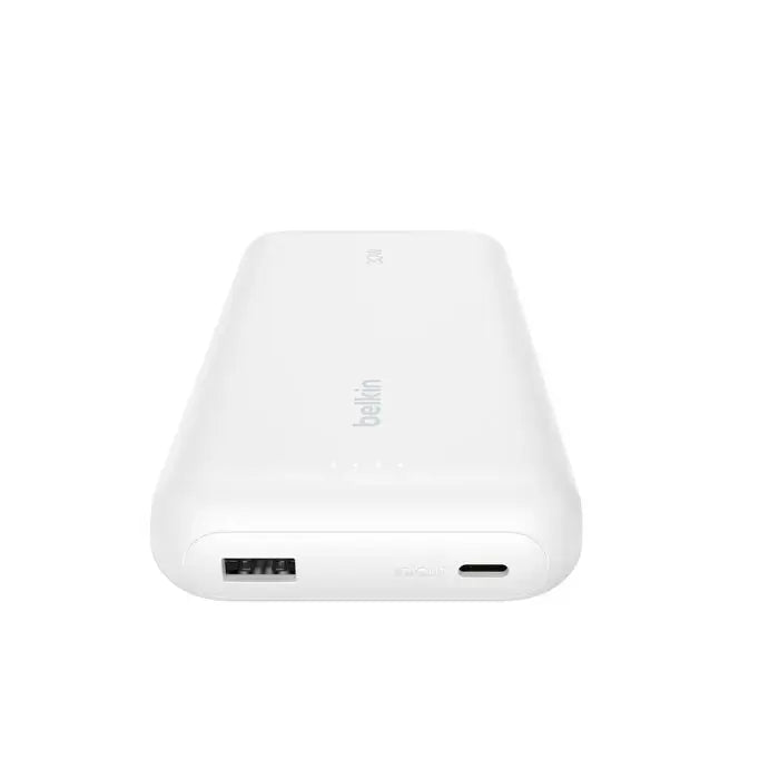 Batería Externa Belkin 20K Cable USB-C Integrado Puertos USB-A y USB-C 30WPD - Blanco
