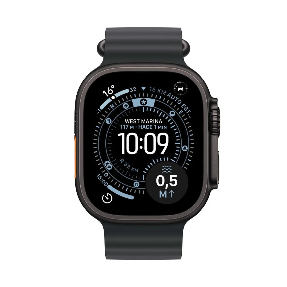 Apple Watch Ultra 3(GPS + Cellular) 49mm - Negro - Correa Ocean Negra + Case 360 Zagg InvisibleShield para Apple Watch Ultra 49mm - Negro