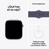 Apple Watch Series 11(GPS) 46mm - Plata - Correa Deportiva morado niebla (S/M) + Case 360 ZAGG Is-Glass Elite para Apple Watch 46mm - Transparente