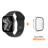 Apple Watch Series 11(GPS) 42mm -Negro Azabache - Correa Deportiva Negra (S/M) + Case 360 ZAGG Is-Glass Elite para Apple Watch 42mm - Transparente