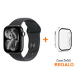 Apple Watch Series 11(GPS) 46mm - Negro Azabache - Correa Deportiva Negra (M/L) + Case 360 ZAGG Is-Glass Elite para Apple Watch 46mm - Transparente