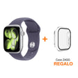 Apple Watch Series 11(GPS) 46mm - Plata - Correa Deportiva morado niebla (S/M) + Case 360 ZAGG Is-Glass Elite para Apple Watch 46mm - Transparente