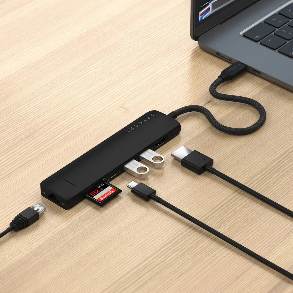 Adaptador Slim Satechi USB-C Ethernet HDMI 2 USB-A - Negro