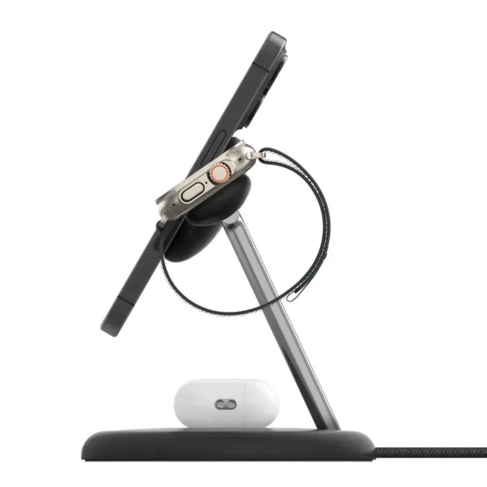 Base de carga inalámbrica magnética Belkin 3 en 1 con Qi2 de 15 W - Negro